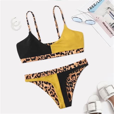 Conjunto de Bikini con estampado de leopardo para mujer traje de baño