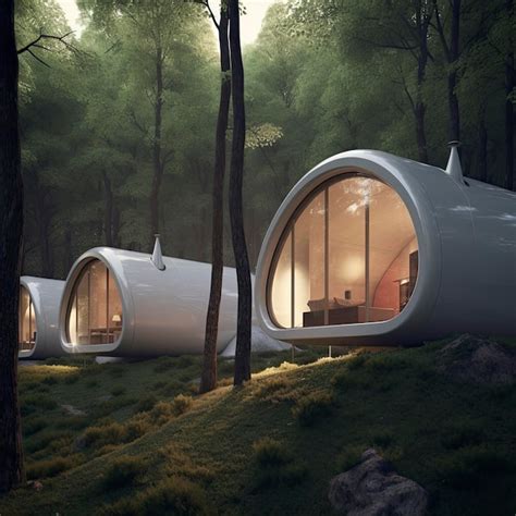 Premium Ai Image Futuristic Smart Small Homes Inside The Forest