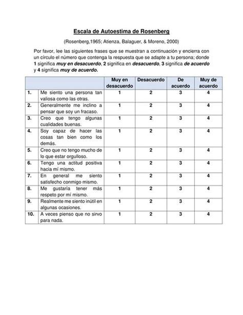 Escala De Autoestima De Rosenberg Andrea UDocz