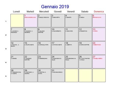 Calendario Gennaio 2019 Con Festività E Fasi Lunari