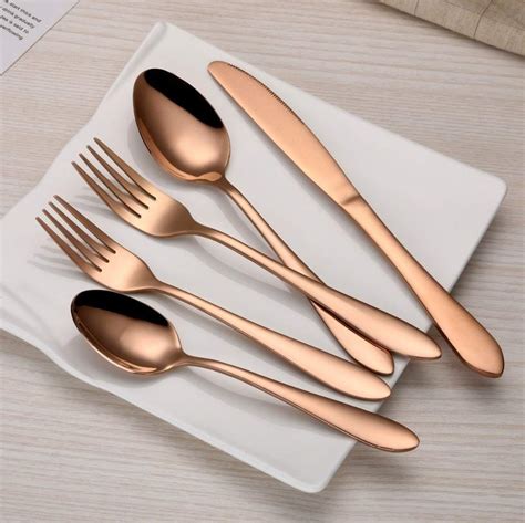 Classik Mirror Polished Piece Rose Gold Flatware Set Urban Kitchen