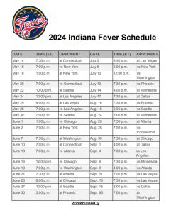 printable Indiana Fever schedule Archives - Printerfriendly