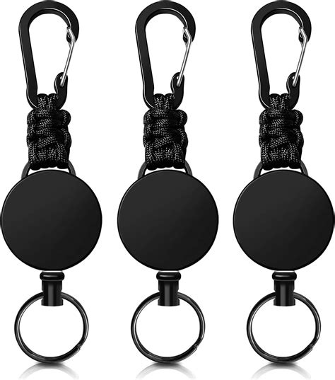 Retractable Keychain 3 Pack Heavy Duty Carabiner Badge Holder Badge Reel Id Holder With Steel