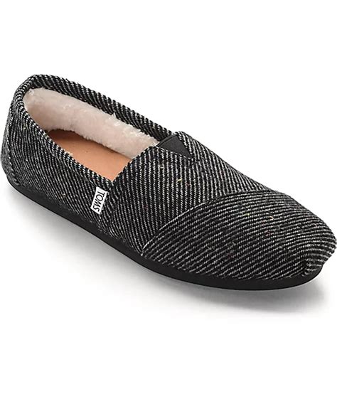 Toms Classics Black And White Speckled Wool Shearling Womens Shoes Zumiez