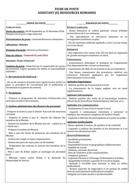 Exemple De Fiche De Poste Ressources Humaines Doniemas Hot Sex Picture