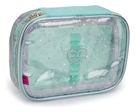 Estojo Box Escolar Kika Transparente Glitter Chaveiro Mercadolivre