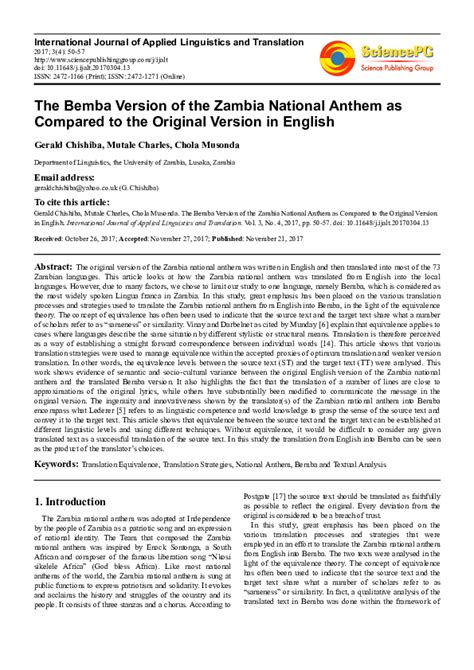 (PDF) The Bemba Version of the Zambia National Anthem | Gerald CHISHIBA ...