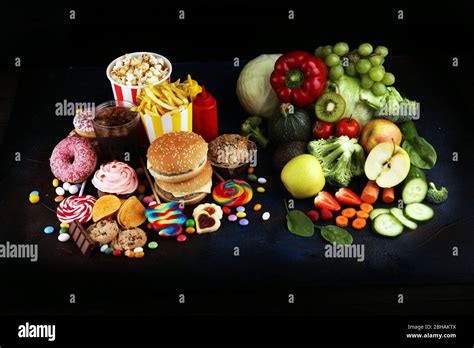 Healthy Or Unhealthy Food Concept Photo Of Healthy And Unhealthy Food