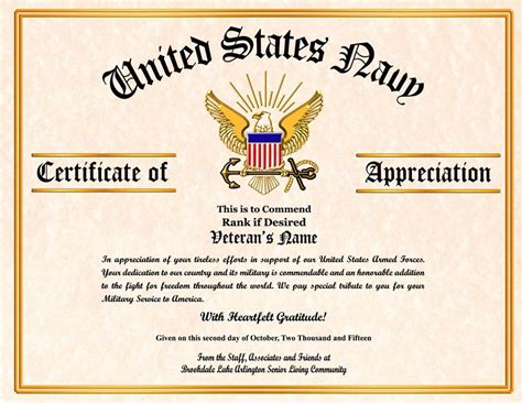 Military Certificate Of Appreciation Template