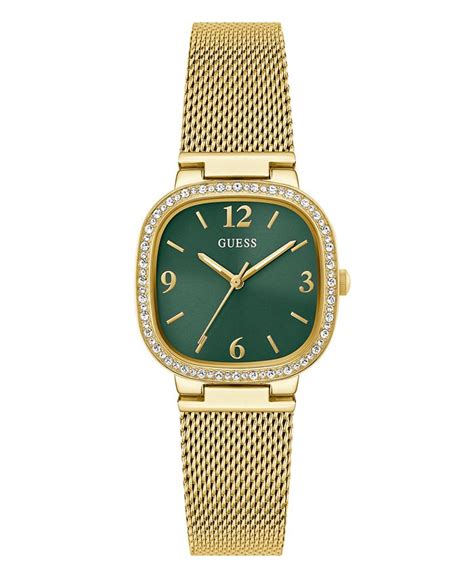 guess womens analog gold tone stainless steel  mesh  mm macys
