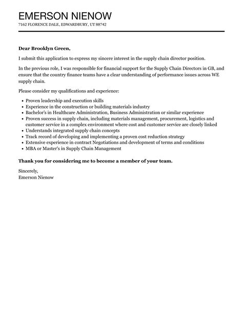 Supply Chain Director Cover Letter Velvet Jobs