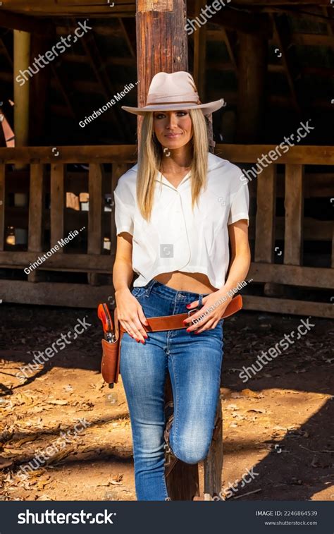 Gorgeous Blonde Cowgirl Model Poses Outdoors Stock Photo Shutterstock