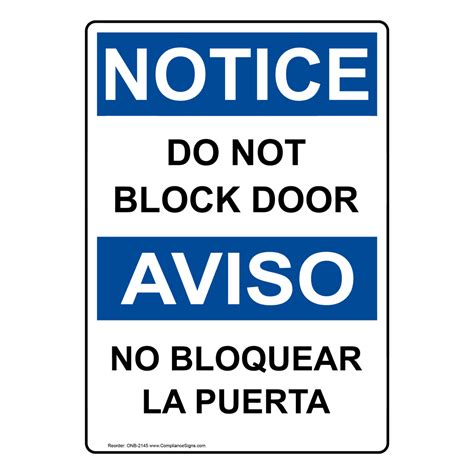 Vertical Do Not Block Door Bilingual Sign Osha Notice