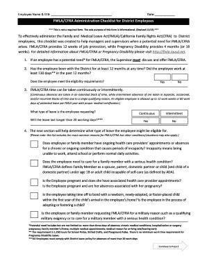 fillable  fmlacfra administration checklist  district