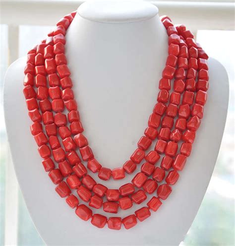 Fashion Natural Mm Massive Red Coral Gemstone Beads Necklace Long