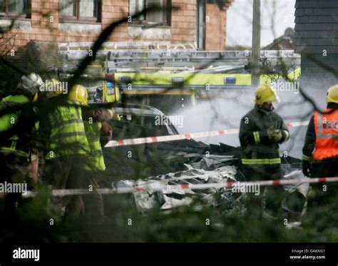 Kent plane crash. Fire crews attend the scene in Farnborough, Kent ...