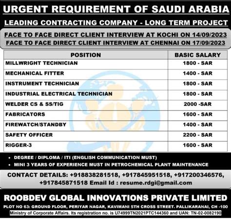 Job Vacancy For Saudi Arabia Contracting Company