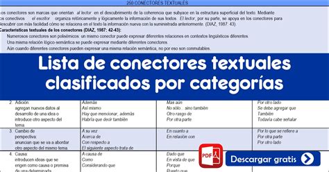 Lista De Conectores Textuales Clasificados Por Categor As En The Best