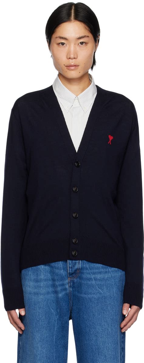 Navy Ami de Cœur Cardigan by AMI Paris on Sale