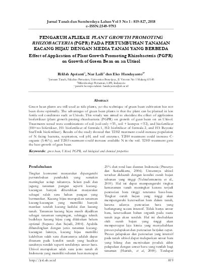 Pengaruh Aplikasi Plant Growth Promoting Rhizobacteria Pgpr Pada