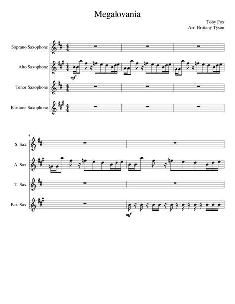 Megalovania Sheet Music For Saxophone Alto Saxophone Tenor Saxophone Baritone Saxophone