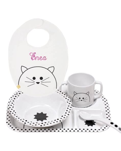 Coffret Repas B B Bavoir Personnalis Chums Chat Ourson C Lin