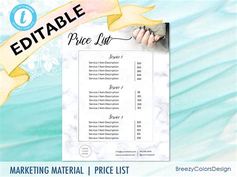 Free Editable Salon Price List Template