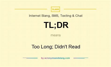 What does TL;DR mean? - Definition of TL;DR - TL;DR stands for Too Long ...