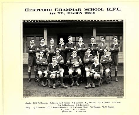 Hertford Grammar School R.F.C. 1st XV., Season 1938-9 | Hertford Grammar School Sports Teams ...