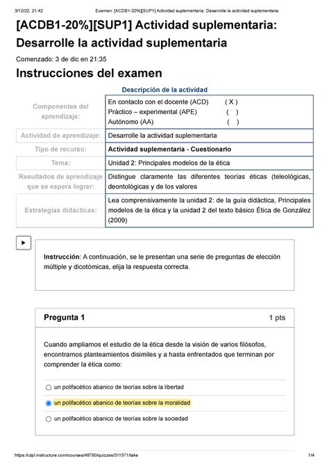 Examen ACDB 1 20 SUP 1 Actividad Suplementaria Desarrolle La