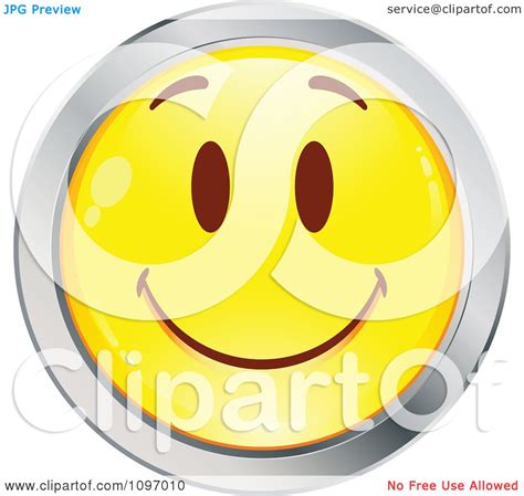 Clipart Yellow And Chrome Cartoon Smiley Emoticon Happy Face