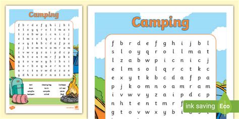 Difficult Camping Word Search Tree Valley Academy Camping Trip Word