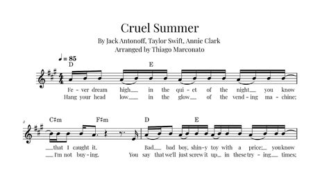 Cruel Summer Taylor Swift Lead Sheet Youtube