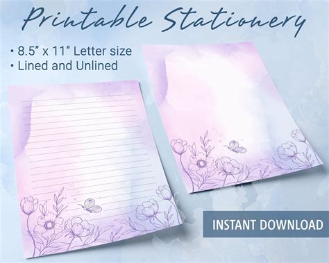 Floral Printable Stationery Lined Paper Printable Writing Paper Wich