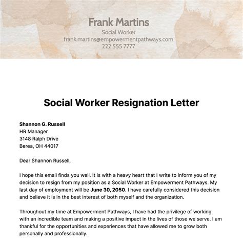 Free Social Worker Resignation Letter Template Edit Online And Download