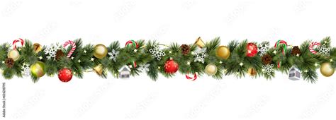 Vector Christmas Branches Border With Christmas Decorations Stock