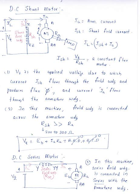 Electrical Circuits And Machines Hand Written Notes Dc Motor