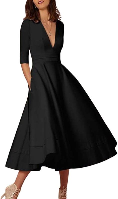 Matedepreso Sexy Cocktailkleid Mit Tiefem V Ausschnitt Halblange Ärmel Gr Xxxl Schwarz