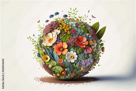 Beautiful Planet Earth Made Of Flowers And Sprouting Plants Save The