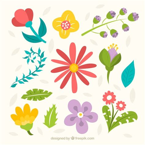 Conjunto Colorido De Elementos Florales Con Dise O Plano Vector Gratis