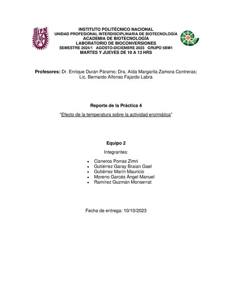 Efecto De La Temperatura Sobre La Actividad Enzim Tica Instituto