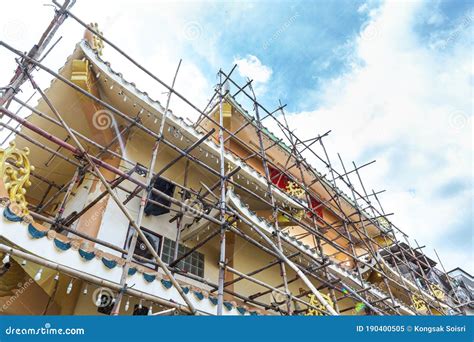 Bamboo Scaffolding in Construction Site Stock Image - Image of climb ...