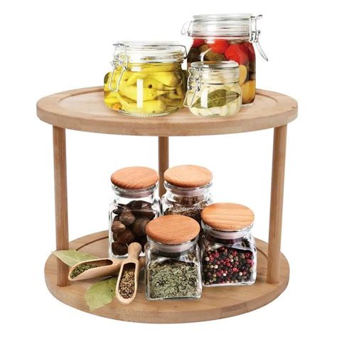 Clevinger 25cm Bamboo 2 Tier Lazy Susan Turntable Organiser Kitchen