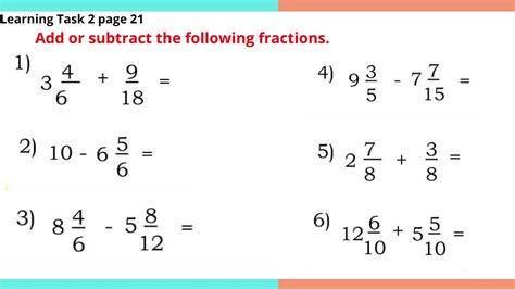 20 Add And Subtract Fractions And Mixed Fractions With And Without