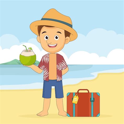 El Hombre Va A Viajar En Vacaciones De Verano Vector Premium