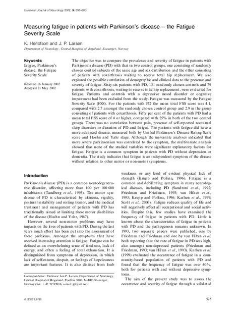 Pdf Measuring Fatigue In Patients With Parkinsons Disease The