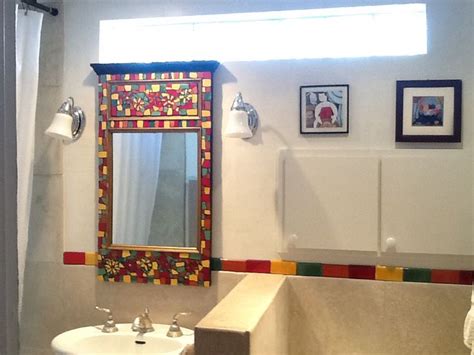 Mosaic Mirror With Salvaged Mirror And Mexican Tile Matches Tile Trim