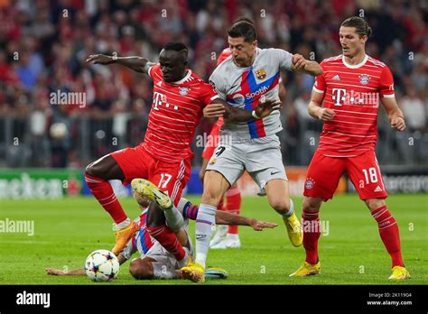 Sadio Mane Of Fc Bayern Munich In Action With Robert Lewandowski Of Fc