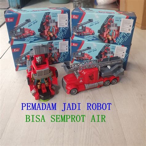 Jual Mainan Mobil Robot Pemadam Kebakaran Bisa Semprot Air Fire Rescue