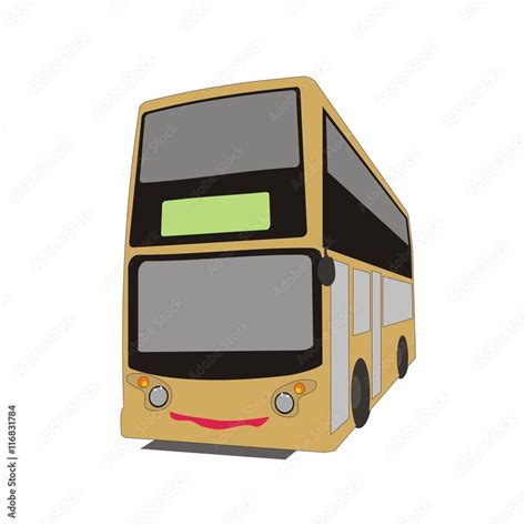 Illustration Cartoon Double Decker Bus In Hong Kong City Route Isolated